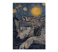 Adults Puzzles 38x26cm/1000pcs Jigsaws Sleeping Wolf Starry Night Art Jigsaw for Adults DIY Toys Home Decoration Unique Gifts for Birthday And Christmas 38x26cm/1000pcs
