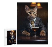 Adults Puzzles 500 PCS Jigsaws Bengal Cat in The Pub Puzzle for Adults Brain Teaser Game Analysis And Logic Parent-child Interaction 500 PCS