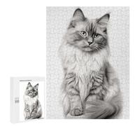 Adults Puzzles 500 PCS Jigsaws Black And White Ragdoll Cat Portrait Jigsaw Puzzle Fun Games But Fun And Humorous Unique Gifts for Birthday And Christmas 500 PCS