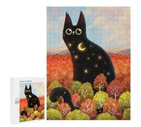 Adults Puzzles 500 PCS Jigsaws Black Cat with Stars Teenagers Puzzles Hands-on Game Hand Speed Race Parent-child Interaction 500 PCS