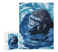 Adults Puzzles 500 PCS Jigsaws Blue Gorilla in Water Digital Art Jigsaw for Adults Toy Wall Decor Perfect Decoration Parent-child Interaction 500 PCS