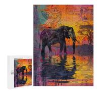 Adults Puzzles 500 PCS Jigsaws Colorful Elephant Sunset Art Print Jigsaw Puzzles for Teenagers Precision Cutting Parent-child Interaction Beautiful Design Game 500 PCS