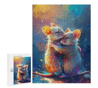 Adults Puzzles 500 PCS Jigsaws Colorful Mouse Hug Art Print Jigsaw Puzzles for Teenagers Precision Cutting Parent-child Interaction Beautiful Design Game 500 PCS