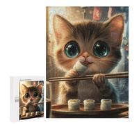 Adults Puzzles 500 PCS Jigsaws Cute Cat Eating Sushi Puzzle for Adults Brain Teaser Game Analysis And Logic Parent-child Interaction 500 PCS