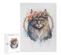 Adults Puzzles 500 PCS Jigsaws Cute Floral Siberian Cat Jigsaw Puzzle Fun Games But Fun And Humorous Unique Gifts for Birthday And Christmas 500 PCS