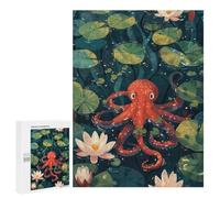 Adults Puzzles 500 PCS Jigsaws Cute Octopus in Lily Pond Puzzle for Adults Toy Wall Decor Stress Reliever Difficult And Challenge 500 PCS