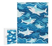 Adults Puzzles 500 PCS Jigsaws Cute White Sharks Puzzle for Adults Toy Wall Decor Stress Reliever Difficult And Challenge 500 PCS