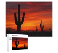 Adults Puzzles 500 PCS Jigsaws Desert Sunset with Cactus Silhouettes Jigsaw Puzzle Brain Teaser Game A Work of Art Birthday And Unique Gifts 500 PCS