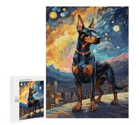 Adults Puzzles 500 PCS Jigsaws Doberman Starry Night Teenagers Puzzles Hands-on Game Hand Speed Race Parent-child Interaction 500 PCS
