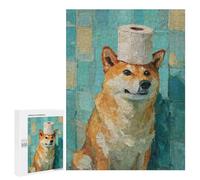 Adults Puzzles 500 PCS Jigsaws Dog with Toilet Paper on Head Jigsaw Puzzles for Teenagers Precision Cutting Parent-child Interaction Beautiful Design Game 500 PCS
