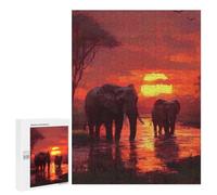 Adults Puzzles 500 PCS Jigsaws Elephants at Sunset Puzzle for Adults Brain Teaser Game Analysis And Logic Parent-child Interaction 500 PCS