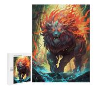 Adults Puzzles 500 PCS Jigsaws Flaming Beast in Forest Jigsaw for Adults Toy Wall Decor Perfect Decoration Parent-child Interaction 500 PCS
