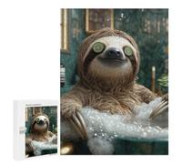 Adults Puzzles 500 PCS Jigsaws Funny Animal Sloth Wellness & Spa Day, Relaxing Bubble Bath Puzzle for Adults Toy Wall Decor Stress Reliever Difficult And Challenge 500 PCS