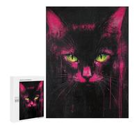 Adults Puzzles 500 PCS Jigsaws Glowing Neon Cat Art Print-2 Jigsaw Puzzles for Teenagers Precision Cutting Parent-child Interaction Beautiful Design Game 500 PCS