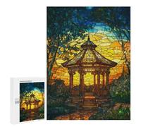 Adults Puzzles 500 PCS Jigsaws Golden Glass Gazebo Garden Puzzle for Adults Brain Teaser Game Analysis And Logic Parent-child Interaction 500 PCS