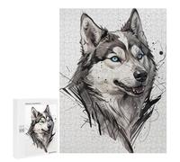 Adults Puzzles 500 PCS Jigsaws Husky Portrait with Abstract Background Jigsaw for Adults Anti-Stress Toys But Fun And Humorous Parent-child Interaction 500 PCS
