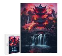 Adults Puzzles 500 PCS Jigsaws Japanese Temple Waterfall Puzzle for Adults Brain Teaser Game Analysis And Logic Parent-child Interaction 500 PCS