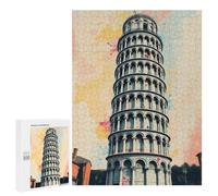 Adults Puzzles 500 PCS Jigsaws Leaning Tower of Pisa Watercolor Puzzle for Adults Toy Wall Decor Stress Reliever Difficult And Challenge 500 PCS