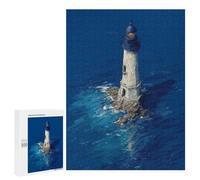 Adults Puzzles 500 PCS Jigsaws Lighthouse in The Ocean Deep Blue Lighthouse at Sea Dramatic Coastal Art Adult Jigsaw Puzzle Family Games Stress Reliever Parent-child Interaction 500 PCS