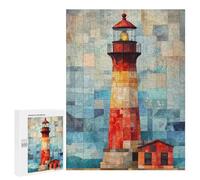 Adults Puzzles 500 PCS Jigsaws Lighthouse Watercolor Art Patchwork Lighthouse at Sunset Adult Jigsaw Puzzle Family Games Stress Reliever Parent-child Interaction 500 PCS