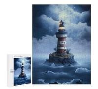 Adults Puzzles 500 PCS Jigsaws Lonely Lighthouse in Stormy Seas Jigsaw for Adults Anti-Stress Toys But Fun And Humorous Parent-child Interaction 500 PCS