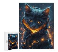Adults Puzzles 500 PCS Jigsaws Magical Grey Cat Glowing Jigsaw for Adults Anti-Stress Toys But Fun And Humorous Parent-child Interaction 500 PCS