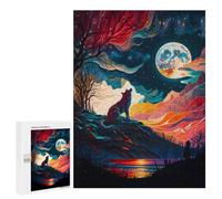 Adults Puzzles 500 PCS Jigsaws Moonlit Wolf Howl Jigsaw for Adults Toy Wall Decor Perfect Decoration Parent-child Interaction 500 PCS