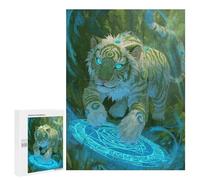 Adults Puzzles 500 PCS Jigsaws Mystical White Tiger with Magic Circle Jigsaw Puzzle Fun Games But Fun And Humorous Unique Gifts for Birthday And Christmas 500 PCS