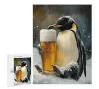 Adults Puzzles 500 PCS Jigsaws Penguin with Beer Glass in Snow Puzzle for Adults Brain Teaser Game Analysis And Logic Parent-child Interaction 500 PCS