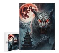 Adults Puzzles 500 PCS Jigsaws Red Moon Tiger Temple Jigsaw for Adults Toy Wall Decor Perfect Decoration Parent-child Interaction 500 PCS