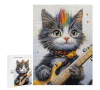 Adults Puzzles 500 PCS Jigsaws Rock Star Kitten with Guitar -1 Jigsaw Puzzles for Teenagers Precision Cutting Parent-child Interaction Beautiful Design Game 500 PCS
