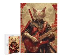 Adults Puzzles 500 PCS Jigsaws Samurai Cat Playing Guitar Jigsaw Puzzles for Teenagers Precision Cutting Parent-child Interaction Beautiful Design Game 500 PCS
