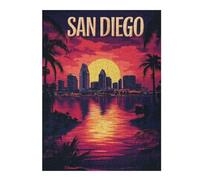 Adults Puzzles 500 PCS Jigsaws San Diego Sunset Skyline Adult Puzzles Brain Teaser Game Stress Reliever Unique Gifts for Birthday And Christmas 500 PCS