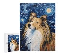 Adults Puzzles 500 PCS Jigsaws Shetland Sheepdog Night Puzzle for Adults Brain Teaser Game Analysis And Logic Parent-child Interaction 500 PCS