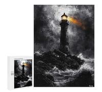 Adults Puzzles 500 PCS Jigsaws Stormy Lighthouse in Dramatic Monochrome Style Puzzle for Adults Toy Wall Decor Stress Reliever Difficult And Challenge 500 PCS