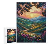 Adults Puzzles 500 PCS Jigsaws Sunset Mountain Path Jigsaw Puzzle Brain Teaser Game A Work of Art Birthday And Unique Gifts 500 PCS