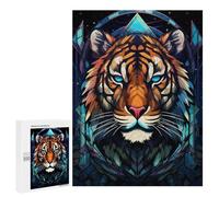 Adults Puzzles 500 PCS Jigsaws Tiger Stained Glass Jigsaw Puzzle Brain Teaser Game A Work of Art Birthday And Unique Gifts 500 PCS