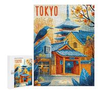 Adults Puzzles 500 PCS Jigsaws Tokyo Cityscape with Pagoda And Bird Jigsaw for Adults Toy Wall Decor Perfect Decoration Parent-child Interaction 500 PCS
