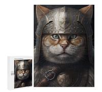 Adults Puzzles 500 PCS Jigsaws Viking Cat Wearing Armor Puzzle for Adults Brain Teaser Game Analysis And Logic Parent-child Interaction 500 PCS