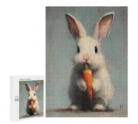 Adults Puzzles 500 PCS Jigsaws White Bunny with Carrot Jigsaw Puzzles for Teenagers Precision Cutting Parent-child Interaction Beautiful Design Game 500 PCS