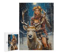 Adults Puzzles 500 PCS Jigsaws Winter Forest Deer Ride Jigsaw Puzzles for Teenagers Precision Cutting Parent-child Interaction Beautiful Design Game 500 PCS
