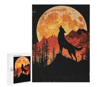Adults Puzzles 500 PCS Jigsaws Wolf Howling at The Moon Puzzle for Adults Brain Teaser Game Analysis And Logic Parent-child Interaction 500 PCS