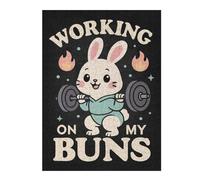 Adults Puzzles 500 PCS Jigsaws Working On My Buns - Cute Gym Bunny Squat Pun Adult Puzzles Brain Teaser Game Stress Reliever Unique Gifts for Birthday And Christmas 500 PCS