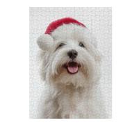 Adults Puzzles 52x38cm/1000pcs Jigsaws Cute Coton De Tulear Dog with Santa Hat Jigsaw for Adults DIY Toys Home Decoration Unique Gifts for Birthday And Christmas 52x38cm/1000pcs