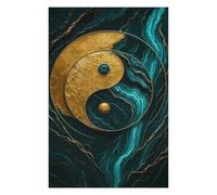 Adults Puzzles 75x50cm/1000pcs Jigsaws Golden Yin Yang on Teal Marble Teenagers Puzzles Hands-on Game Perfect Decoration Birthday And Unique Gifts 75x50cm/1000pcs