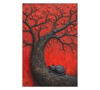 Adults Puzzles 75x50cm/1000pcs Jigsaws Sleeping Black Japan Cat Beneath Red Tree Jigsaw for Adults DIY Toys Home Decoration Unique Gifts for Birthday And Christmas 75x50cm/1000pcs