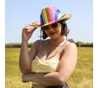 Adults Rainbow Cowboy Hat - Pack of 1 - Multicoloured Cowboy Hat with Adjustable String - Pride Month Pride Events Pride Marches Wild West Fancy Dress Accessory