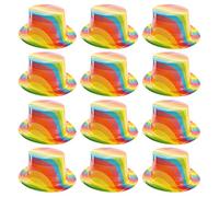Adults Rainbow Top Hat - Pack of 12 - Multicoloured Plastic Top Hat - Pride Month Fancy Dress Accessory
