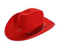 Adults Red Cowboy Hat with Star Studded Design - Classic Western Fancy Dress Accessory for Festivals, Rodeos, Themed Parties, Costume Events and Country Nights