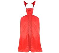 Adults Red Devil Fancy Dress Costume - Unisex 56 Inch Long Cape With High Collar + Devil Horns on Headband for Halloween Demon Costume (One Size)